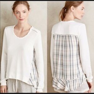 Anthropologie Plaid Ruffle Pullover Top Womens Sz S